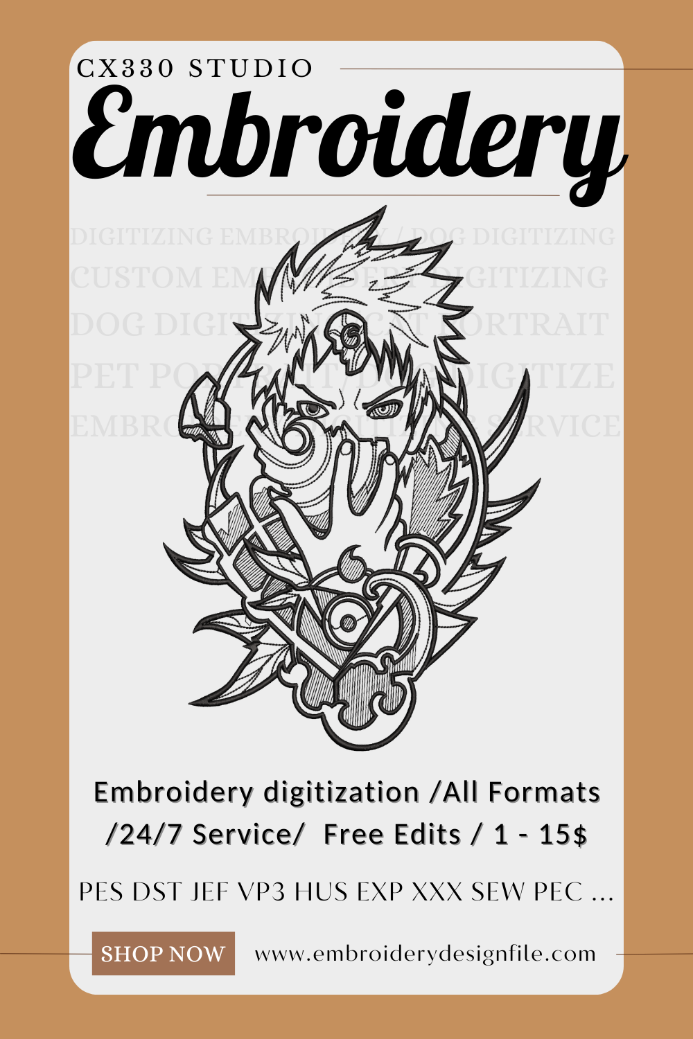 Uchiha Obito Naruto Machine Embroidery design file