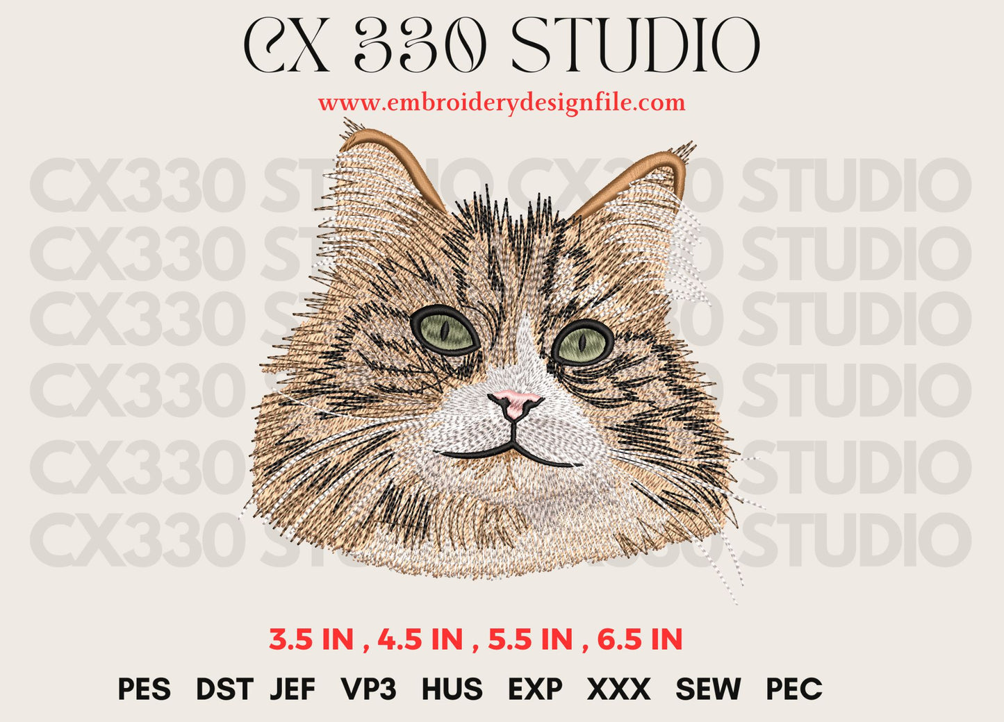 6$ Maine Coon Cat Machine Embroidery Design | Embroidery File