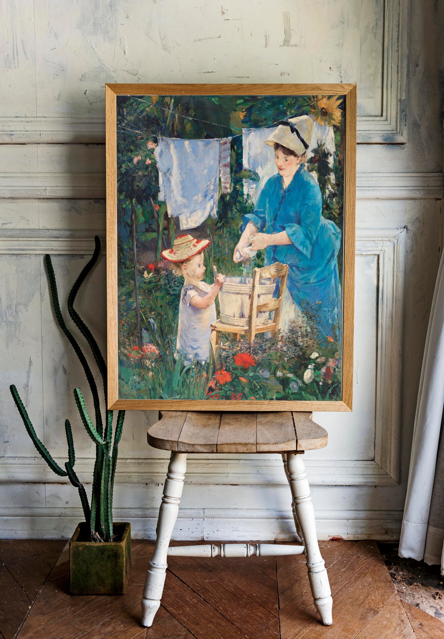 Laundry (Le Linge) • (1875) painting by Édouard Manet •  Vintage Oil Painting • Framed Canvas