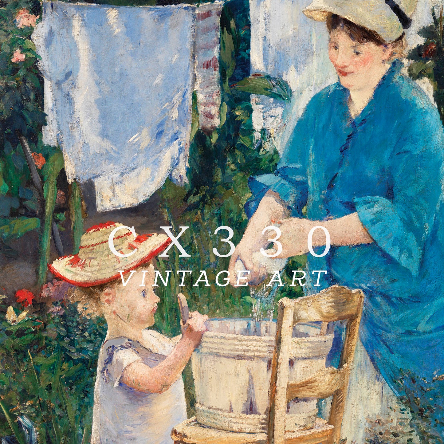 Laundry (Le Linge) • (1875) painting by Édouard Manet •  Vintage Oil Painting • Framed Canvas