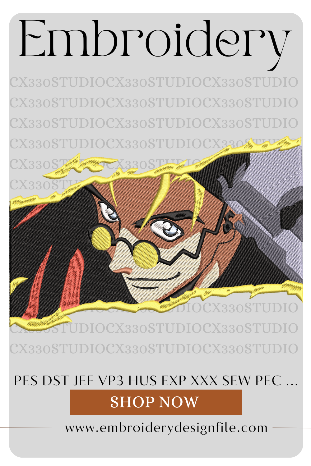 Vash the Stampede embroidery design file