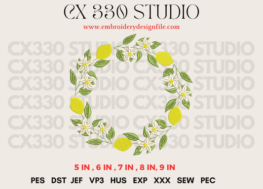 Lemon Wreath Machine Embroidery File design