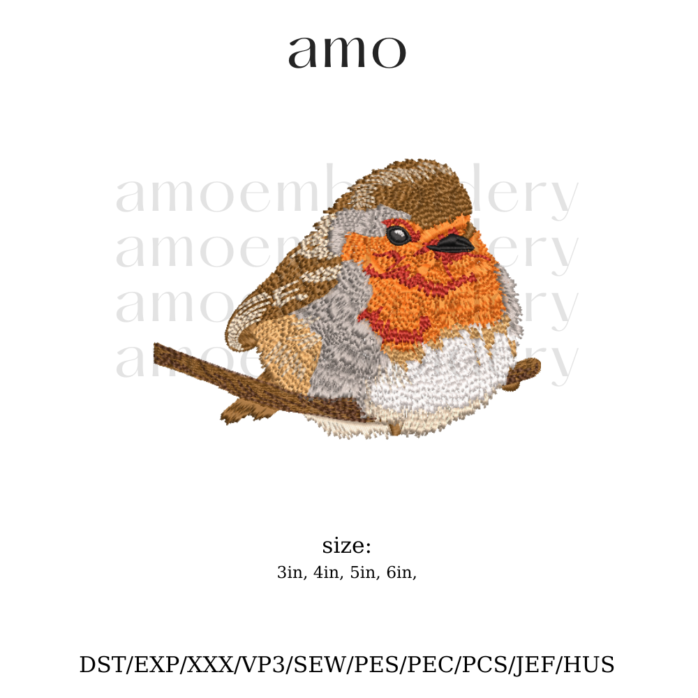 European robin bird embroidery design digital file