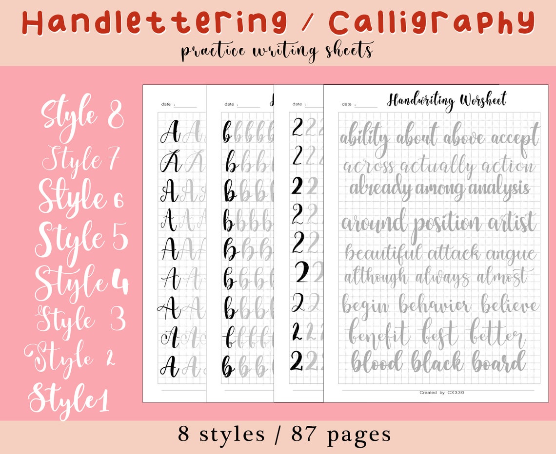 z 365 page Handlettering Practice Sheets - SALE OFF 95% - 1.2$